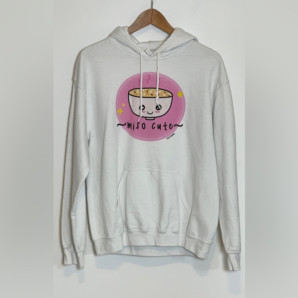 White Hoodie with Cute Miso Soup Graphic